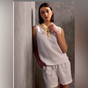 Quince European linen tank sleeveless white top blouse XL